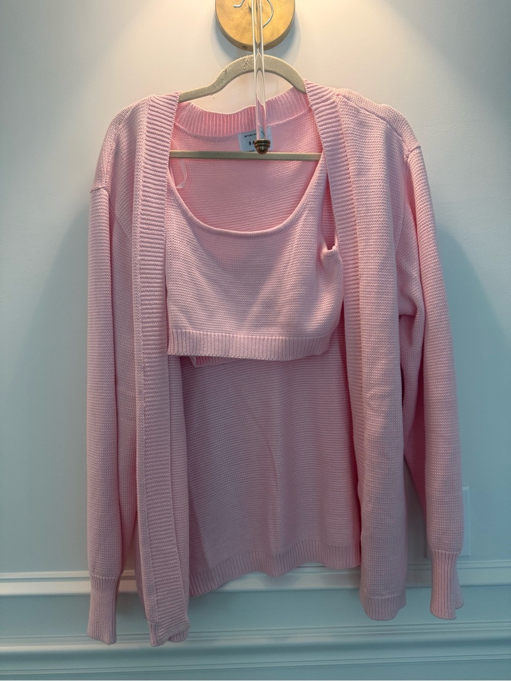 Sabo Skirt Pink Knit Cardigan & Tank Set